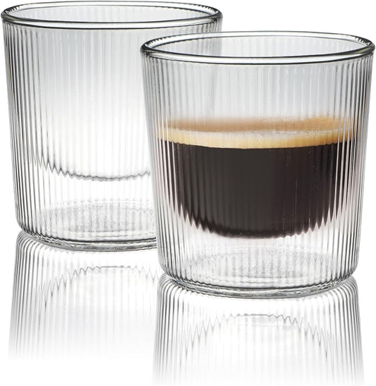HOME & HONEY Double-Walled Insulated Glass Espresso Cups, Set of 2, 5.4oz Capacity, Fluted Borosilicate Glass