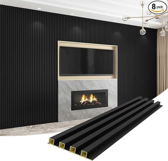 8-Pack WPC Wall Panels 108’’ x 6.1’’ 3D Slat Wall Panel Acoustic Wall Paneling by Unknown