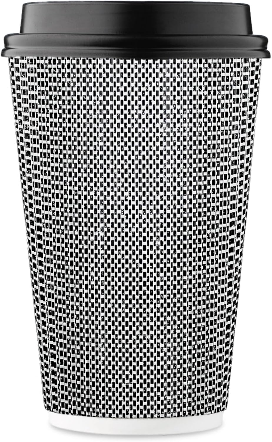 [85 SET]Harvest Pack 16 oz Coffee Cups, Disposable Insulated Coffee Cups, Ripple Double-Walled Paper Cups with Lids, Black and White Geometric, Drinking Cups for Tea Hot Chocolate Drinks To go