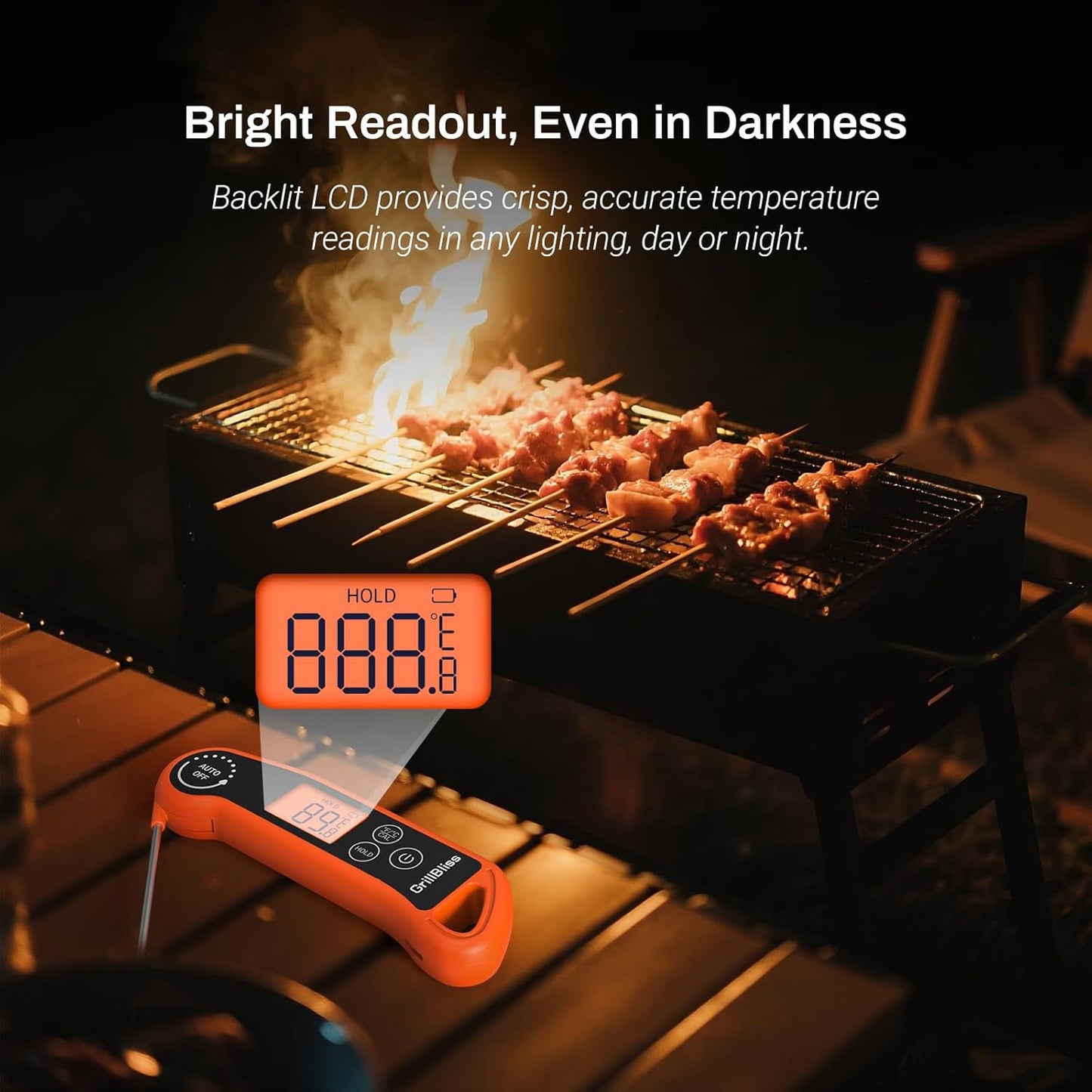 Instant Read Meat Thermometer Within 0.5s, GrillBliss Meat Thermometer Digital with ±0.5℉ Accuracy, Food Thermometer with Backlit Display, Cooking Thermometer for Candy, Grill, BBQ, Brewing