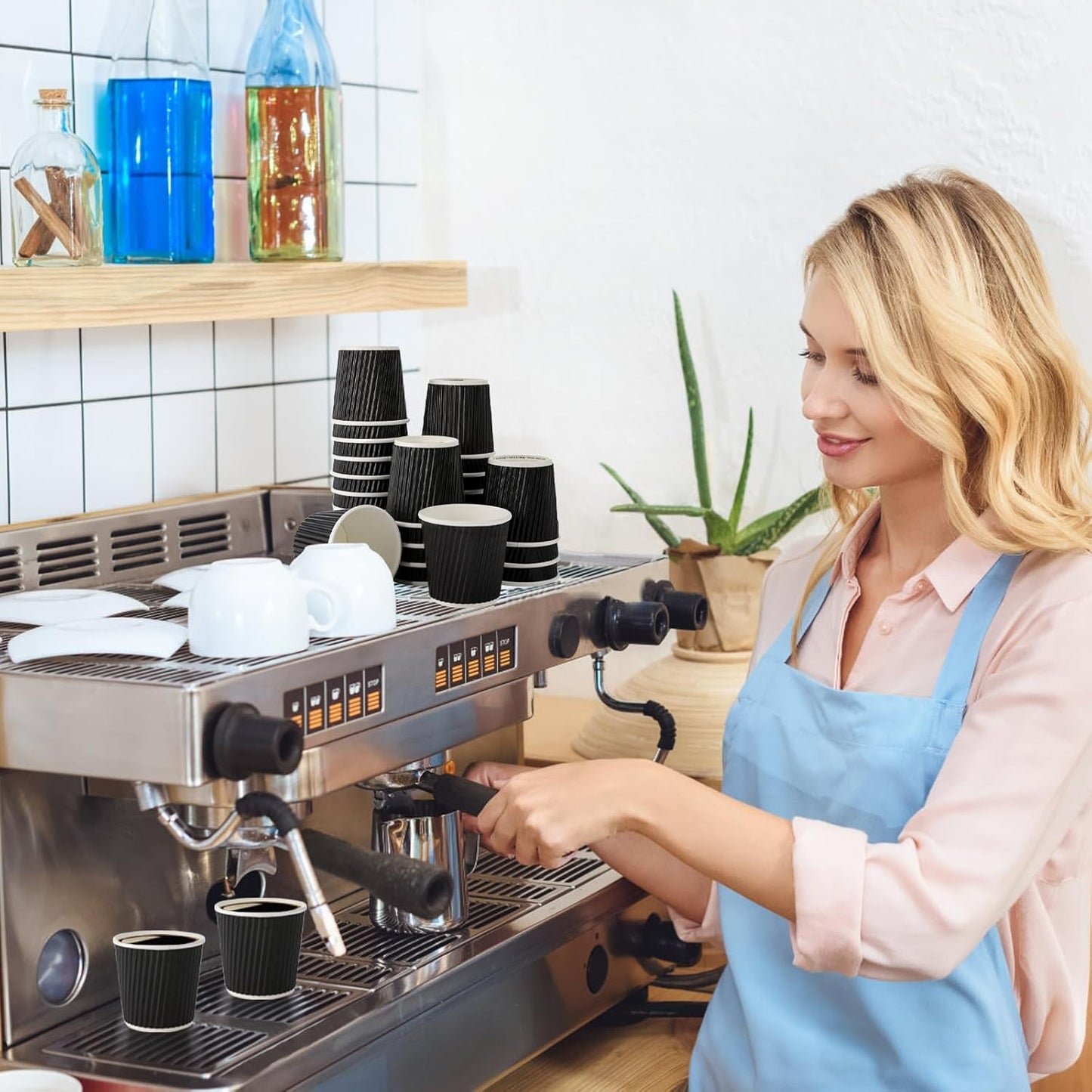 200 Pcs 4oz Paper Espresso Cups Ripple Wall Hot Cups For Coffee Disposable Coffee Cup Paper Hot/Cold Drinking Cups for Party, Picnic, Travel and Events (Black)