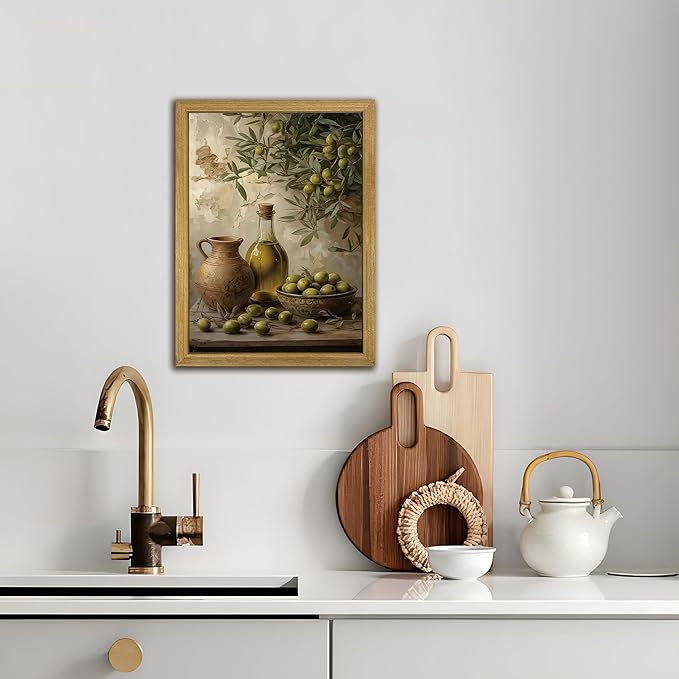 Wood Framed Olive Kitchen Wall Art, Vintage Rustic Still Life Canvas Print - Image 7