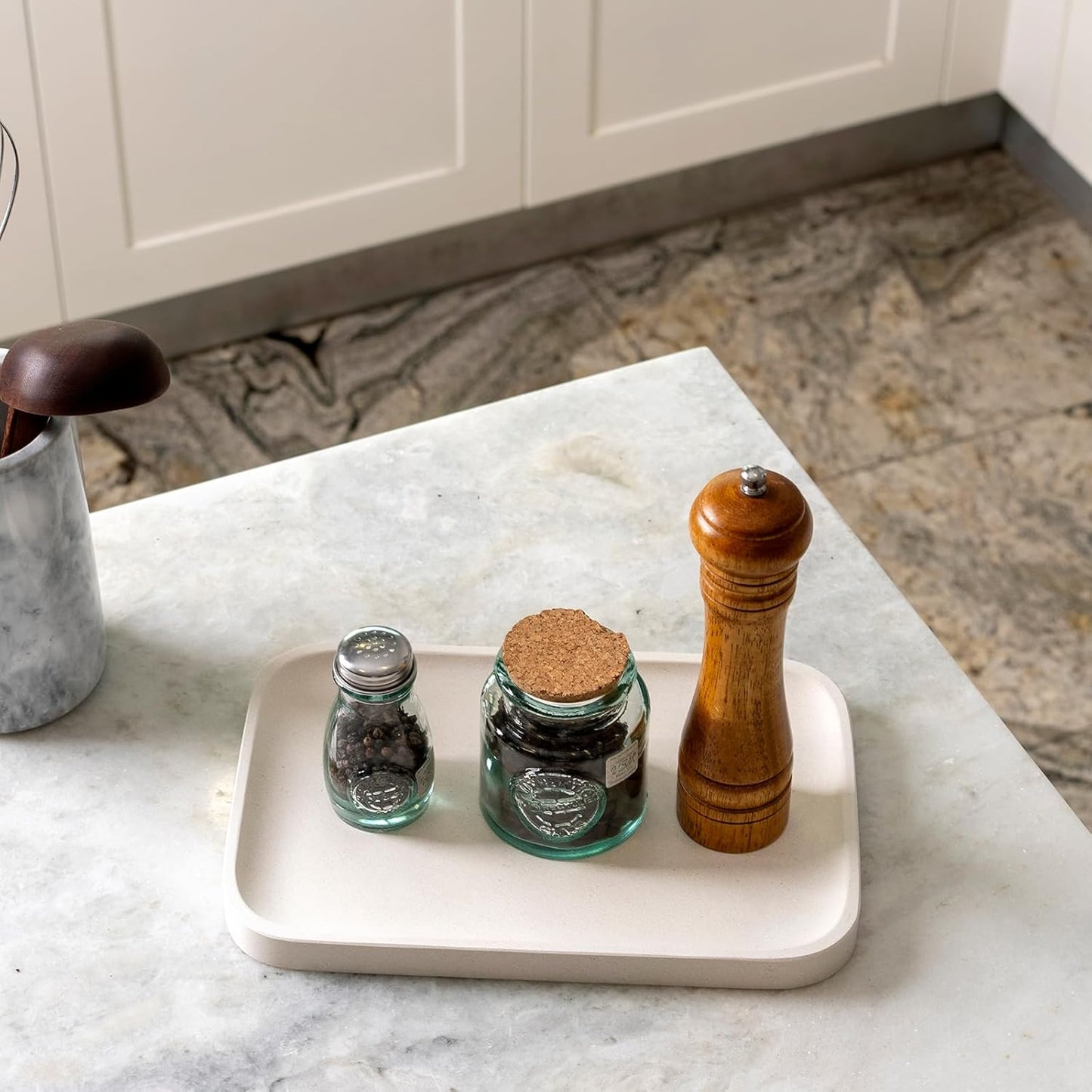 Koville Marble Tray, 12"x8" Marble Vanity Tray for Bathroom Kitchen Countertop, Rectangular Stone Tray for Cosmetics Perfume Trinket, Decorative Catchall Trays (Lymra Limestone)