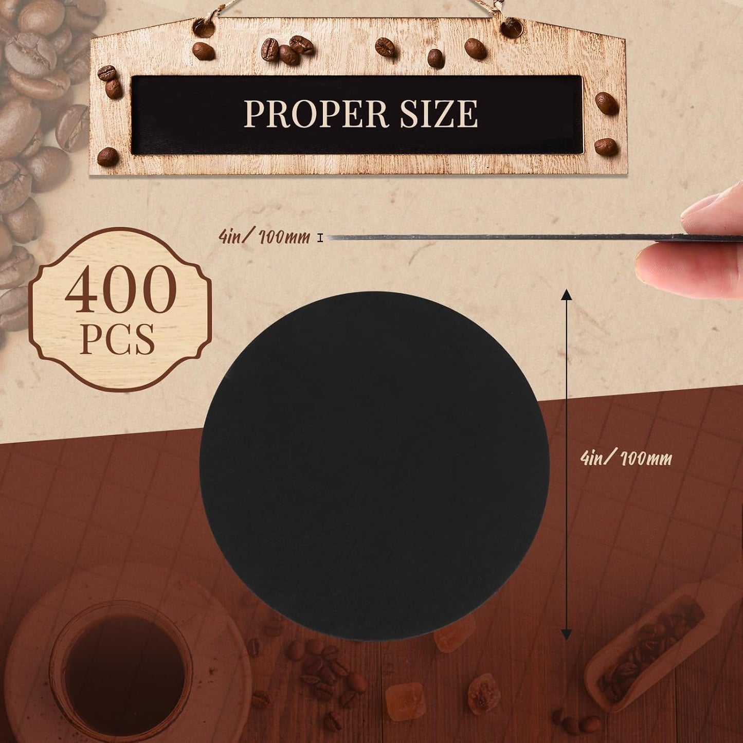 TaoBary 400 Pcs Disposable Paper Coasters Bulk 1MM, 4 Inch Round Cardboard Coasters Blank for Bar Drinks DIY Crafts Arts Wedding (Black)