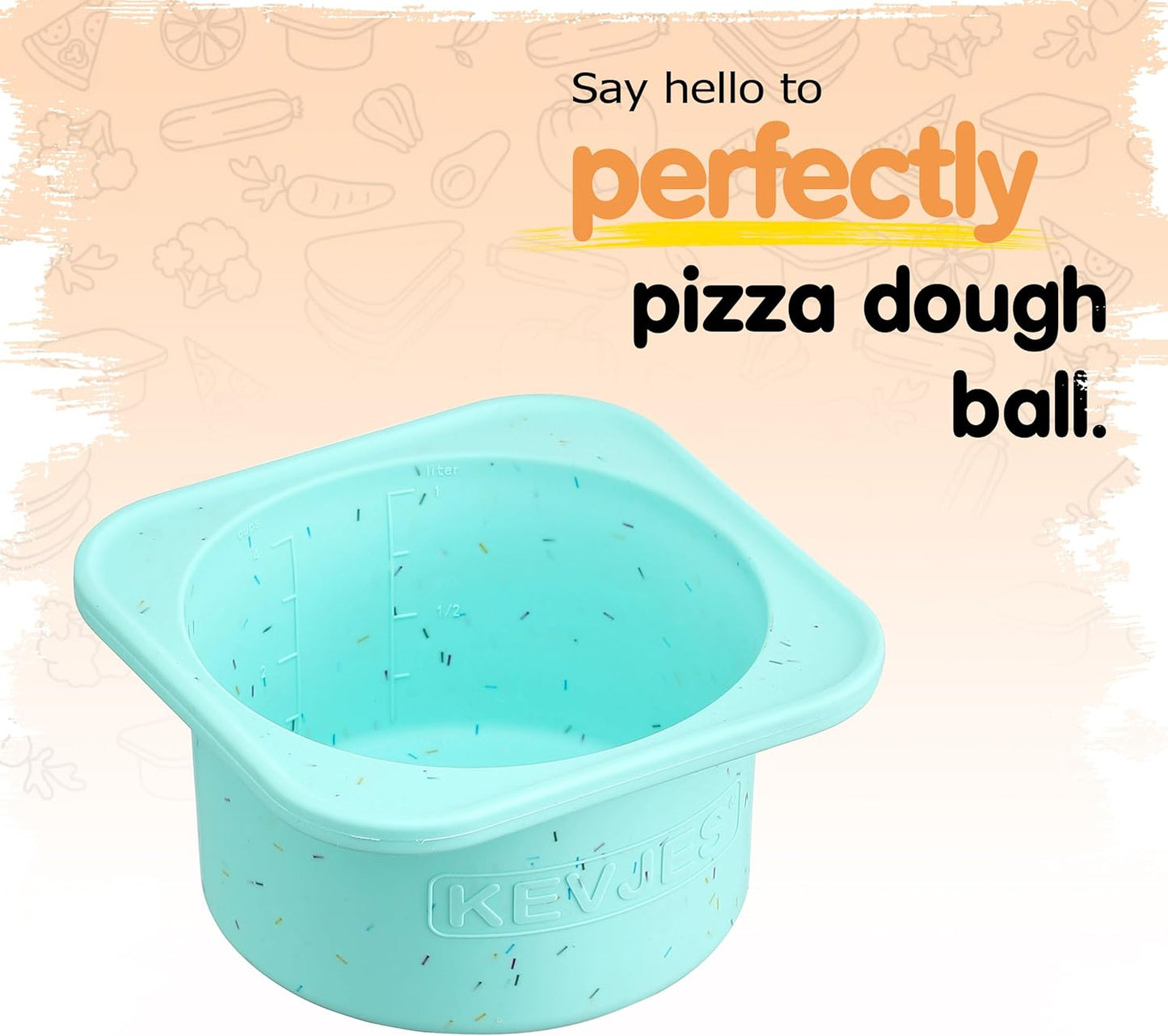 PLUS 1000ml Pizza Dough Proofing Containers for DIY family Artisan Pizza, Food Grade Silicone Stackable Boxes with Lids, Freezer, Fridge, Dishwasher Safe-Sprinkles Pattern-3 Pack (Bondi Mint)