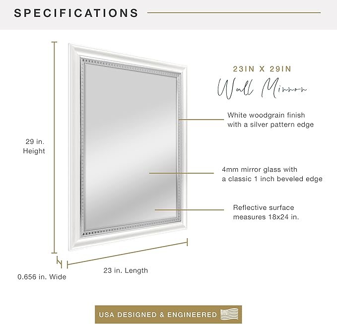 MCS 23x29 Large Wall Mirror, Vertical & Horizontal Wall Hanging Mirror - Image 3