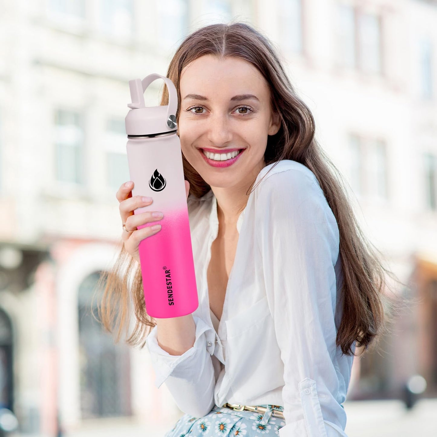 SENDESTAR Stainless Steel Wide Mouth Water Bottle 32oz Double Wall Vacuum Insulated Leak Proof Bottle with New Flex Straw Lid & Spout Lid XIN-WP-32OZ-1