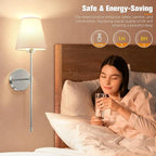 NIORSUN Battery Operated Wall Sconce Set of 2, Brushed Nickel Rechargeable Wall - Image 6