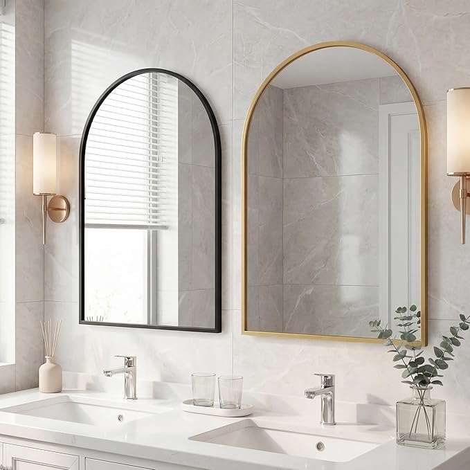 OLIXIS 26x38 Inch Arched Gold Bathroom Mirror - Image 2