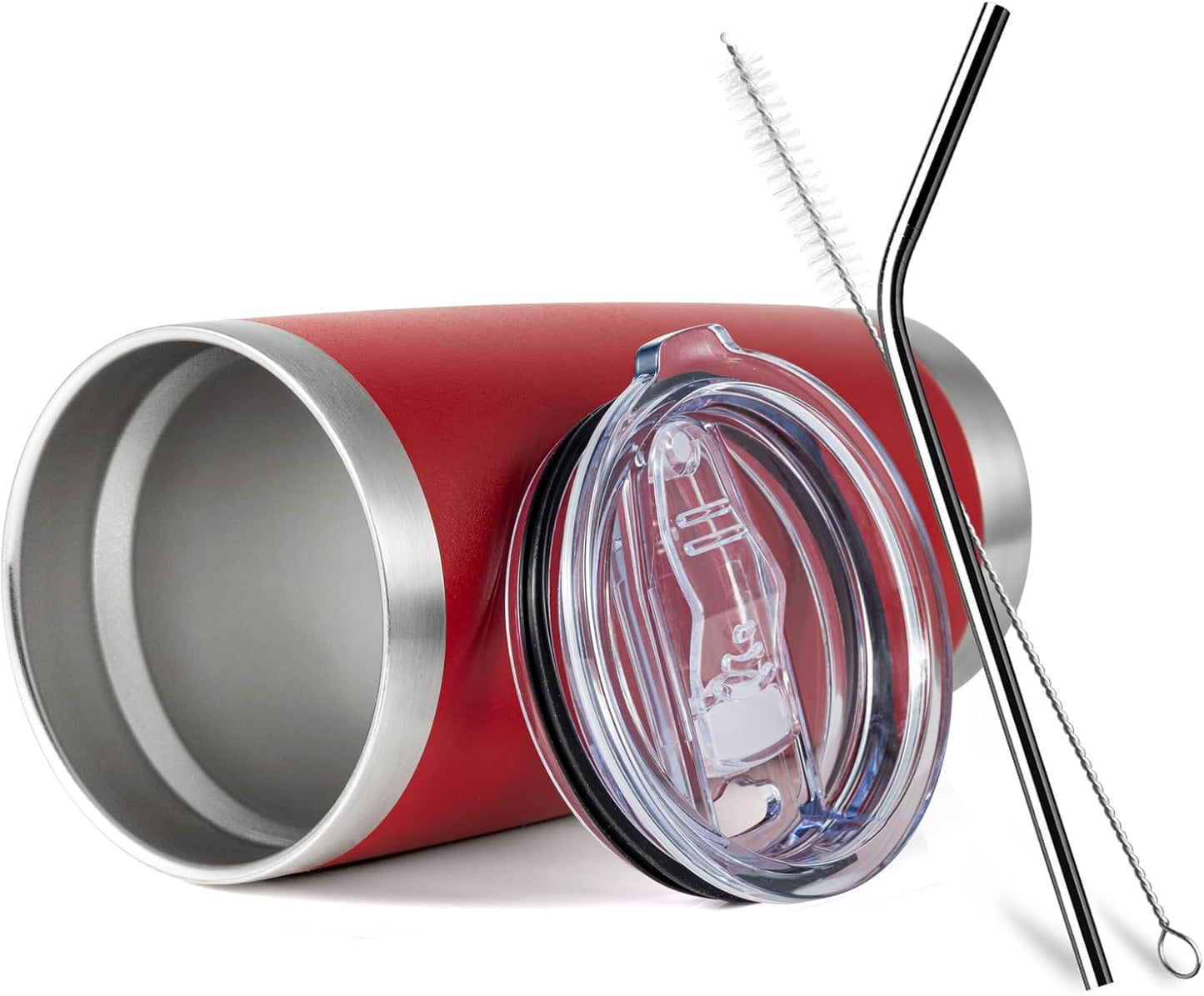 COMOOO 20oz Double Wall Vacuum Insulated Travel Mug, Stainless Steel Tumbler with Lid and Straw Durable Powder Coated Insulated Coffee Cup for Cold & Hot Drinks (Red, 6 PACK)