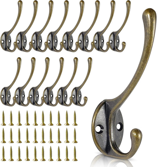 Wall Hooks for Hanging, 15-Pack Heavy Duty Metal Coat Hooks, for Living Room, Bathroom, Kitchen, Bedroom for Towel, Hat, Key, Closet, Bag (Bronze)