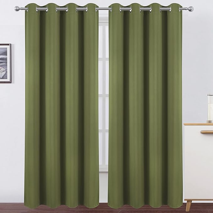 LEMOMO Olive Green Thermal Blackout Curtains/52 x 108 Inch/Set of 2 Panels Room by Lemomo
