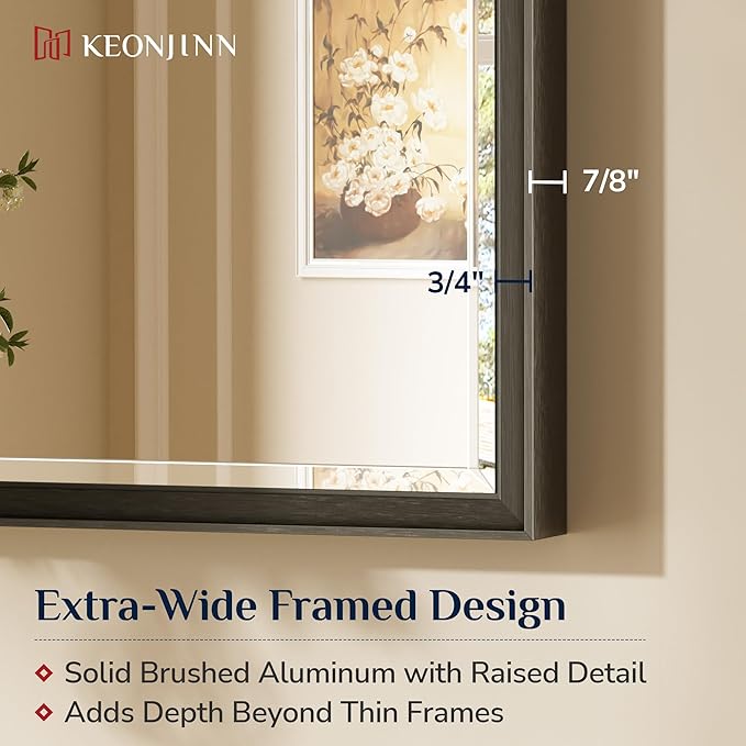 Keonjinn 48" x 30" Black Bathroom Vanity Mirror, Aluminum Alloy Framed Black - Image 3