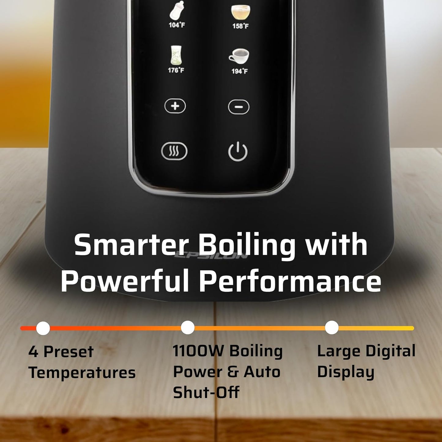 Epsilon LCD Electric Kettle 1500W - 1.7L Hot Water Tea Kettle with Digital Display, Temperature Control, Fast Boil, BPA-Free Electric Teapot with Auto Shut-Off & Boil Dry Protection