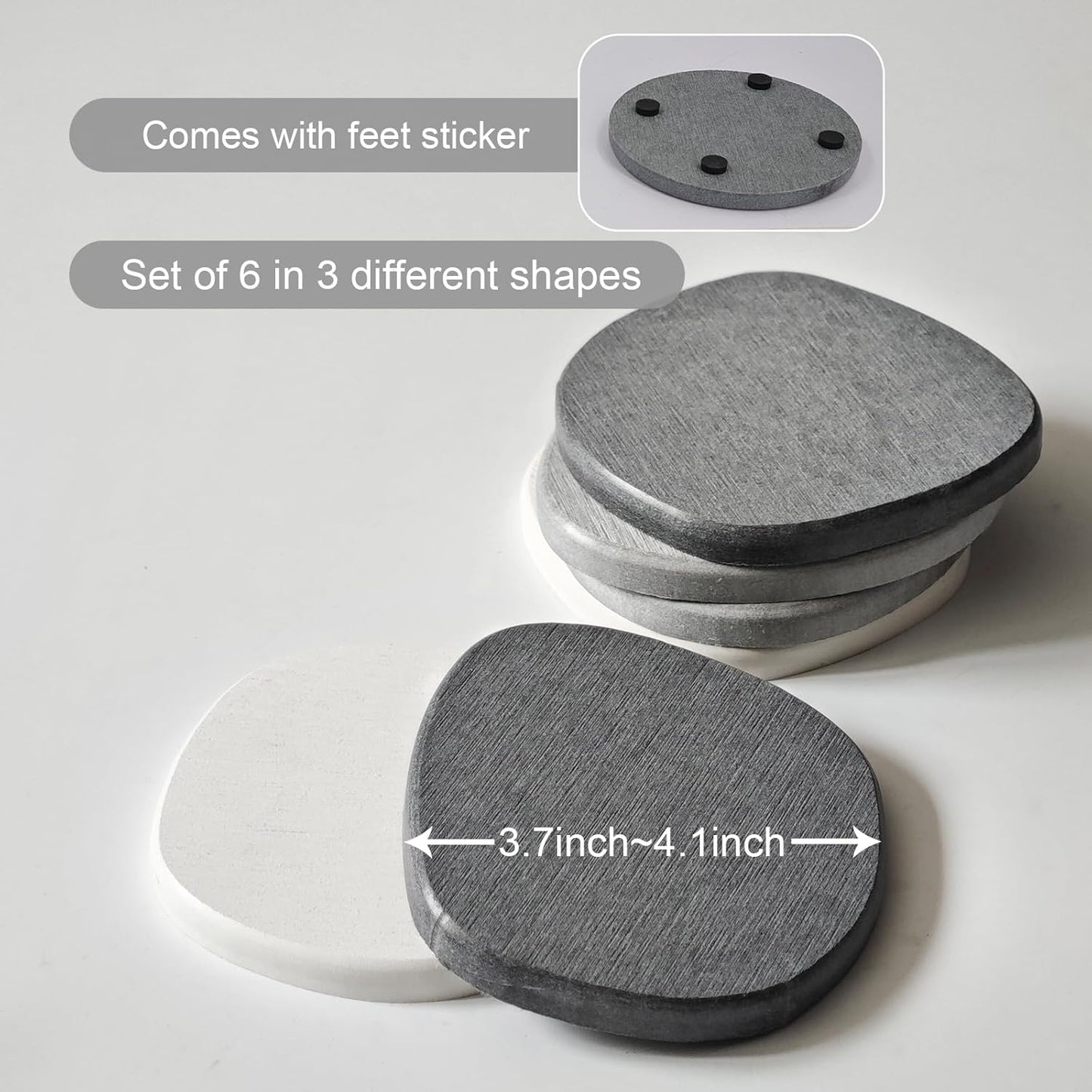 Instant Dry Stone Absorbent Diatomite Coaster Set of 6 for Drinks Wine Coffee, Modern Unique Cup Diatomaceous Earth Coasters for Coffee Table Office Desk, Grey and White