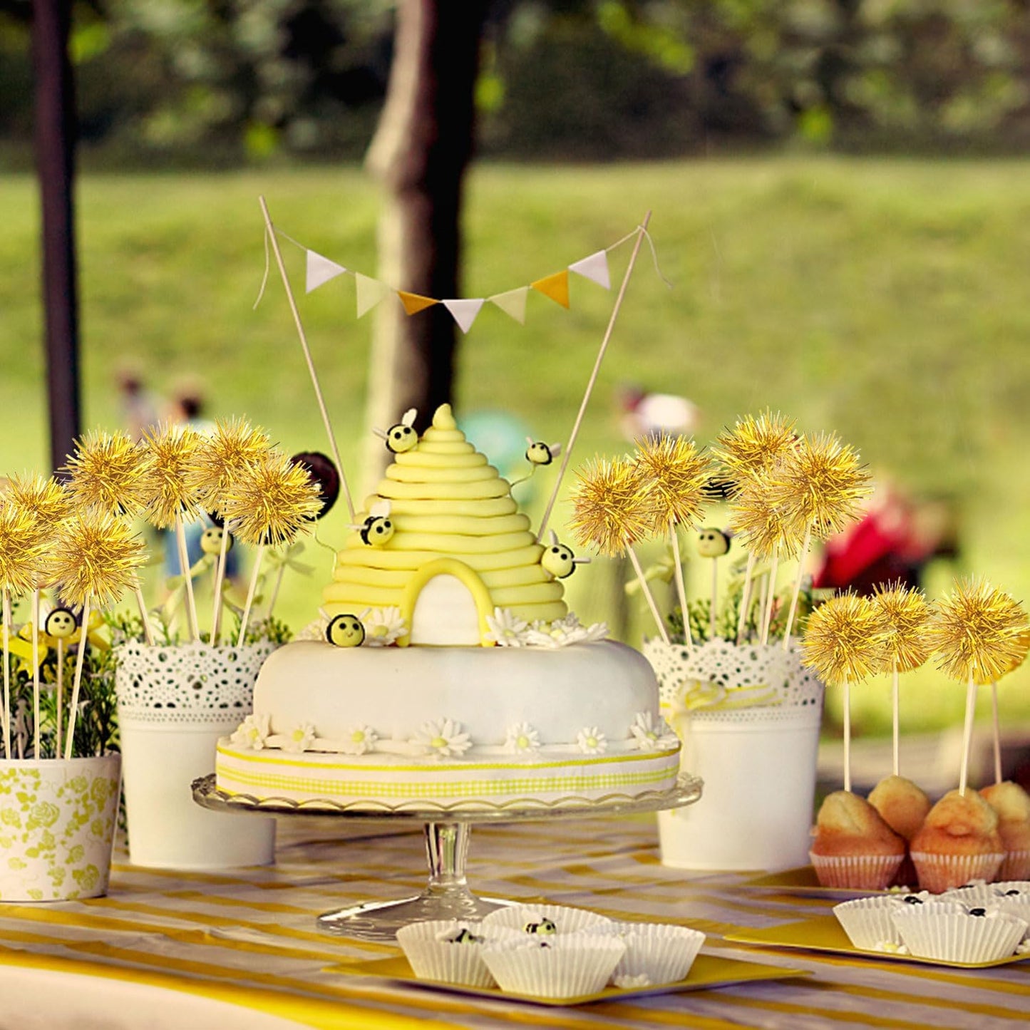 80 Pcs Firework Cupcake Topper Gold Graduation Cake Decorations Foil Frill Toothpicks for Party Decoration, Cake Toppers, Picnics, Bar, Birthday, Holiday (Gold)