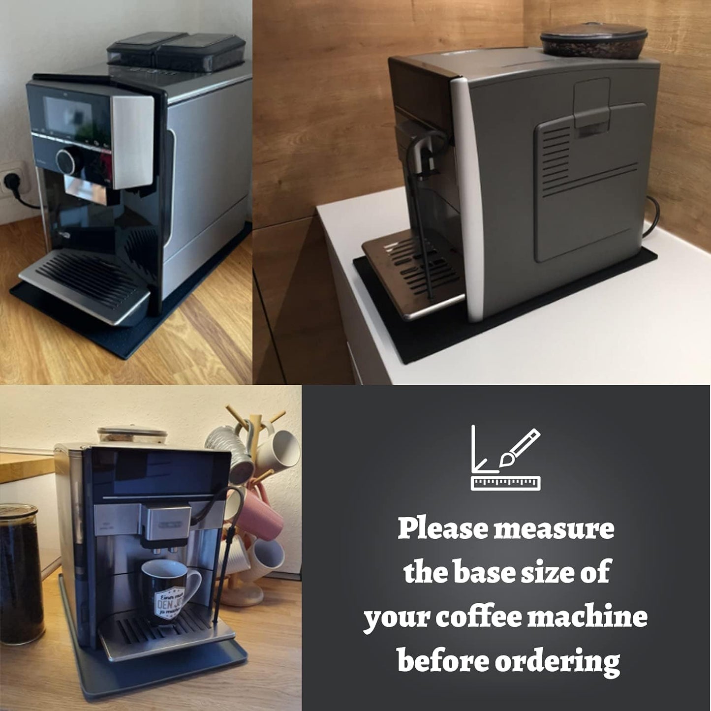 Silicone Mat Under Coffee Machine With Lip Coffee Maker Appliance Automatic Machines Espresso Accessory Black Multifunctional Rubber Base Mat (18.9 x 11.8)