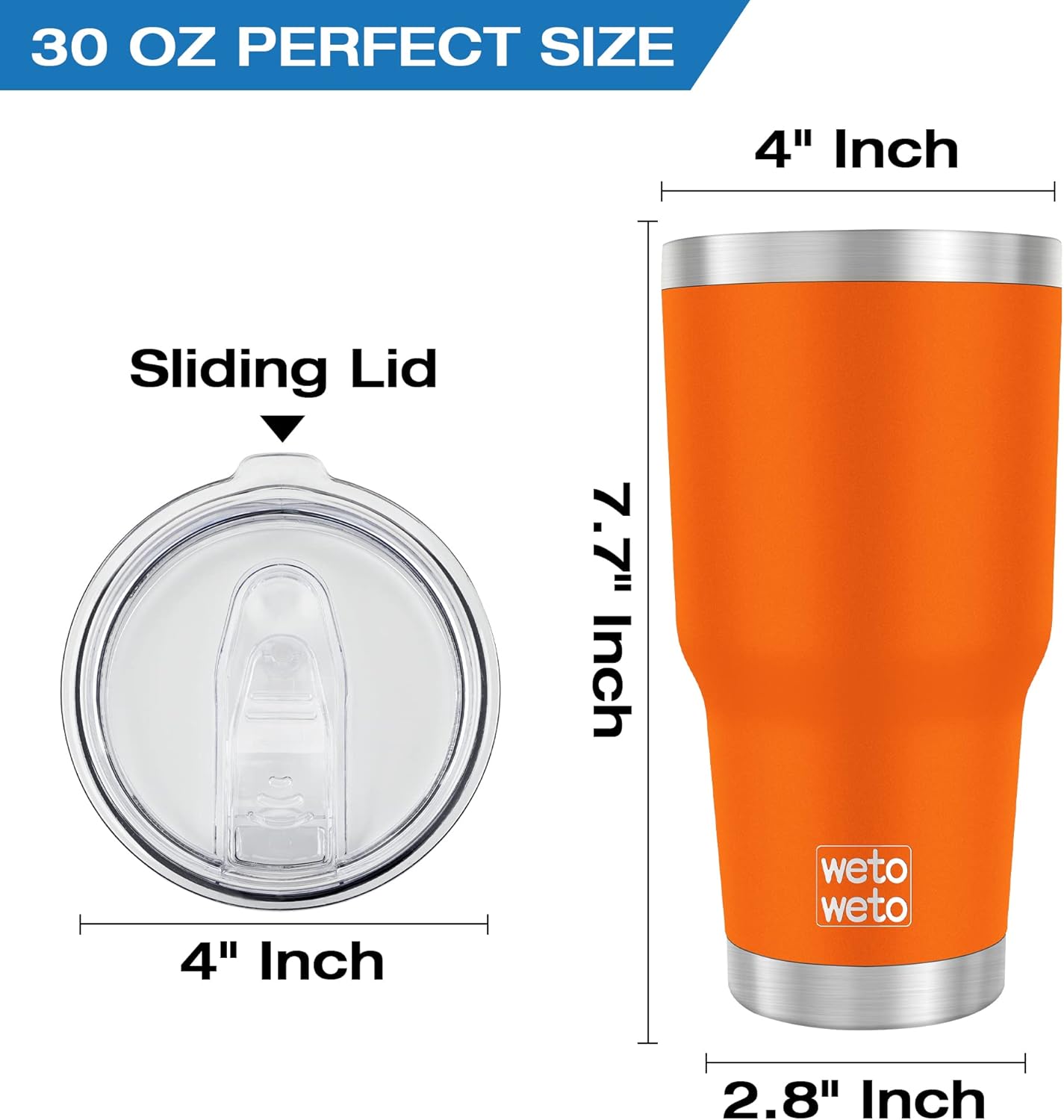 WETOWETO 30oz Tumbler, Stainless Steel Vacuum Insulated Water Coffee Tumbler Cup, Double Wall Powder Coated Spill-Proof Travel Mug Thermal Cup for Home Outdoor (Orange, 1 Pack)