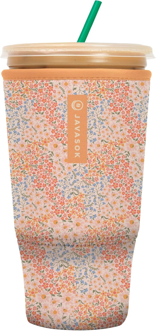 Sok It JavaSok Iced Coffee & Cold Soda Insulated Neoprene Cup Sleeve (Dainty Florals, XXLarge: 44-48oz)