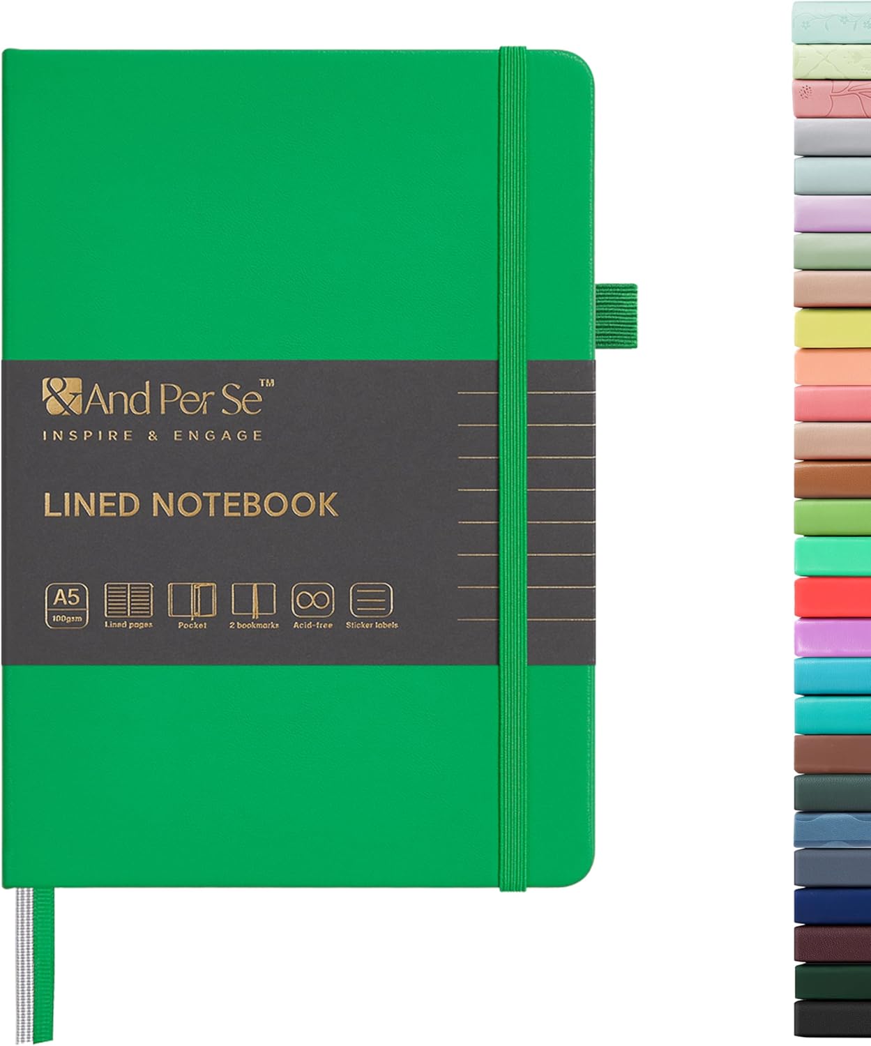 &And Per Se Lined Journal Notebook, 160 Pages, A5 5.7 x 8 inches College Ruled Thick Paper Notebook Journals for Writing, Hardcover Notebooks for Women Men Office School (1 Pack, Emerald)