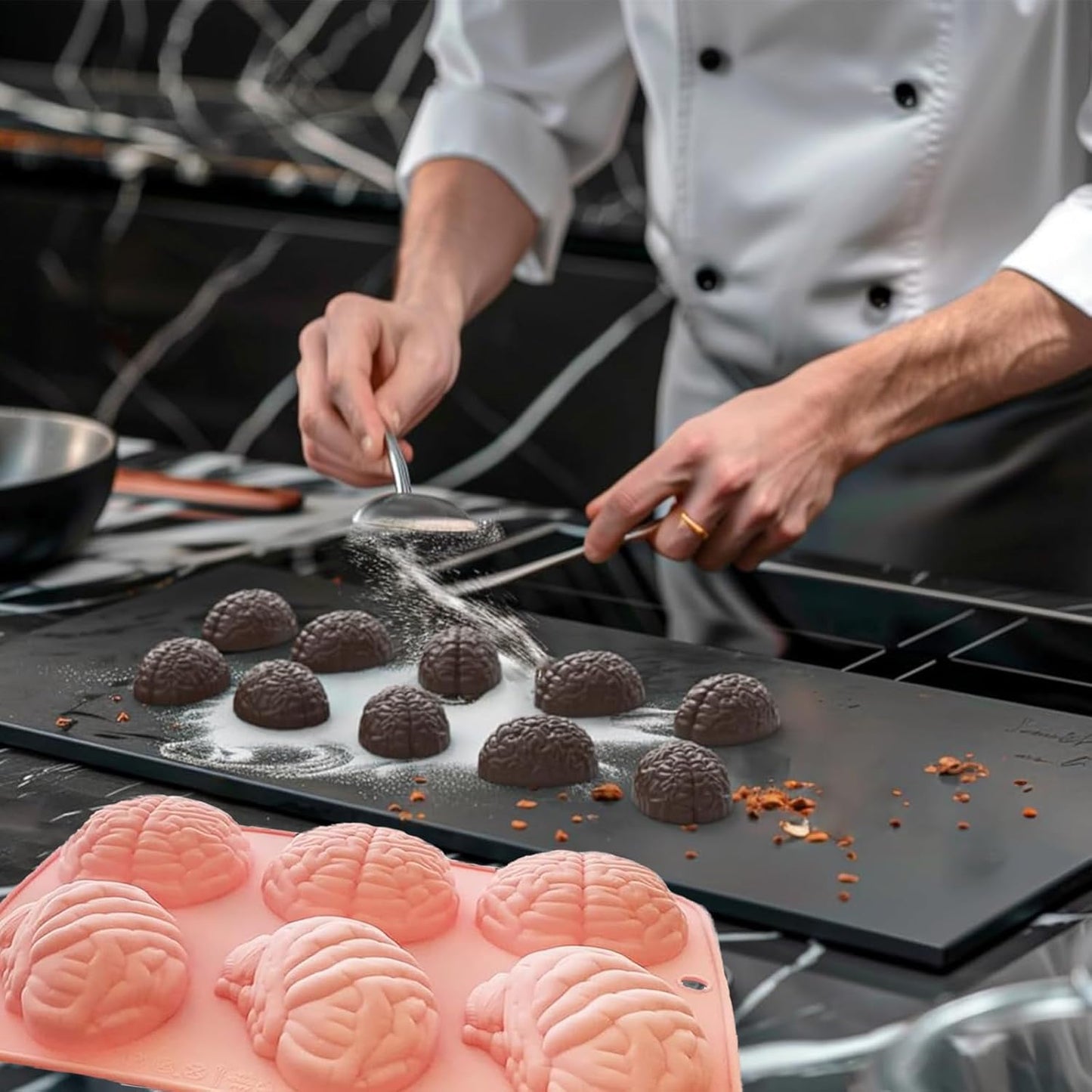 Halloween Molds Silicone for Chocolate 2 Pack, 3D Halloween Chocolate Candy Brain Mold for Cake Cupcake Decorating 12 Cavity