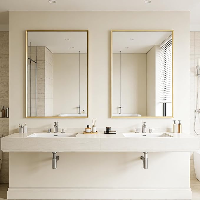 BOMINICA Brushed Gold Bathroom Mirror - Image 8