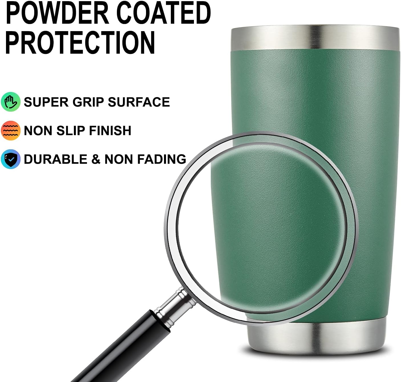 COMOOO 20oz Tumbler Bulk Double Wall Vacuum Insulated Travel Mug, Stainless Steel Tumbler with Lid and Straw Durable Powder Coated Insulated Coffee Cup for Cold & Hot Drinks (Dark Green, 2 pack