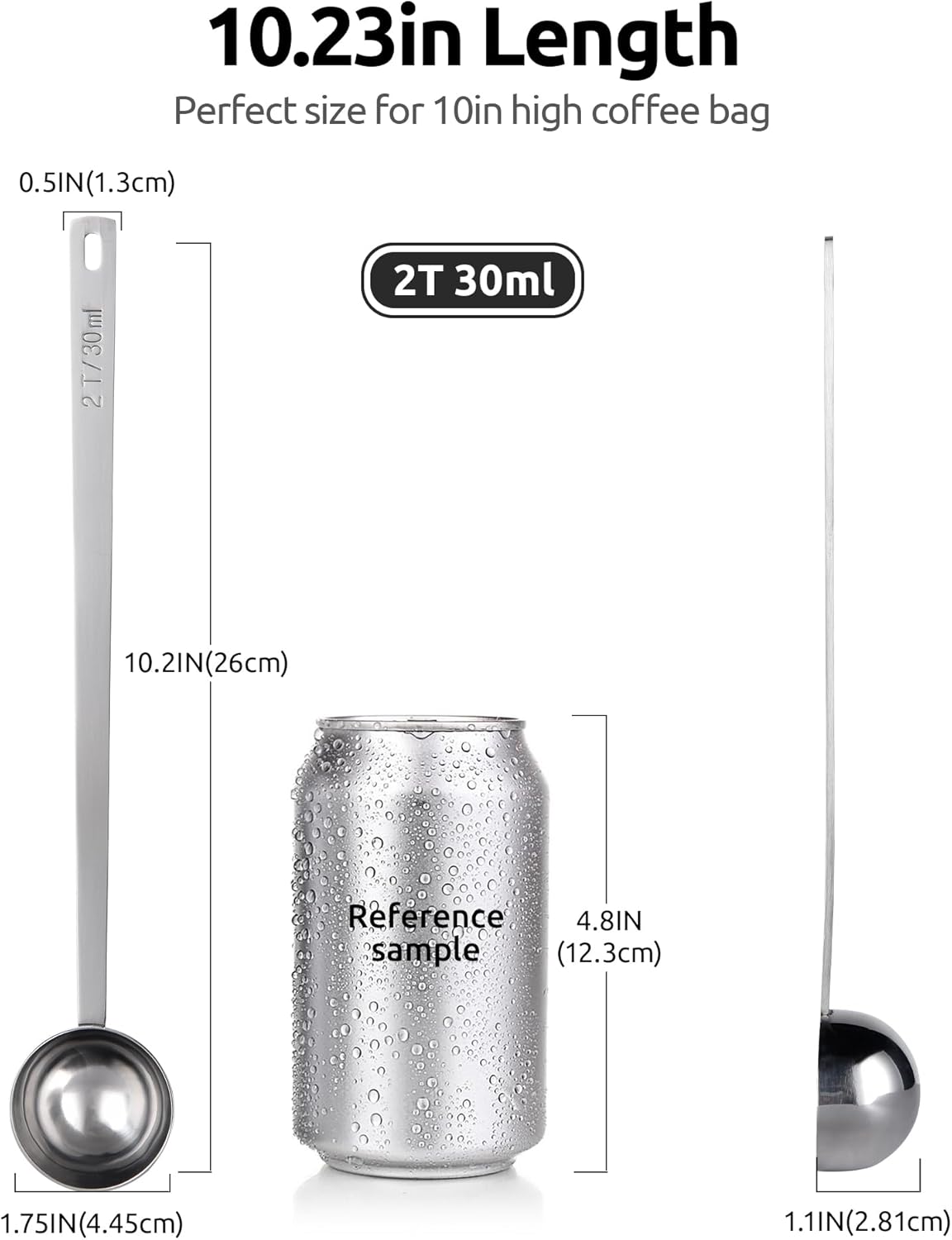 U-Taste Coffee Scoop 2 Tablespoon: 18/8 Stainless Steel Measuring Scooper for Ground Coffee, Bean, Powder, Espresso, 8.5in Extra Long Handle Metal Meaure Spoon for Canister, Jar (2Tbsp/30ml, Silver)