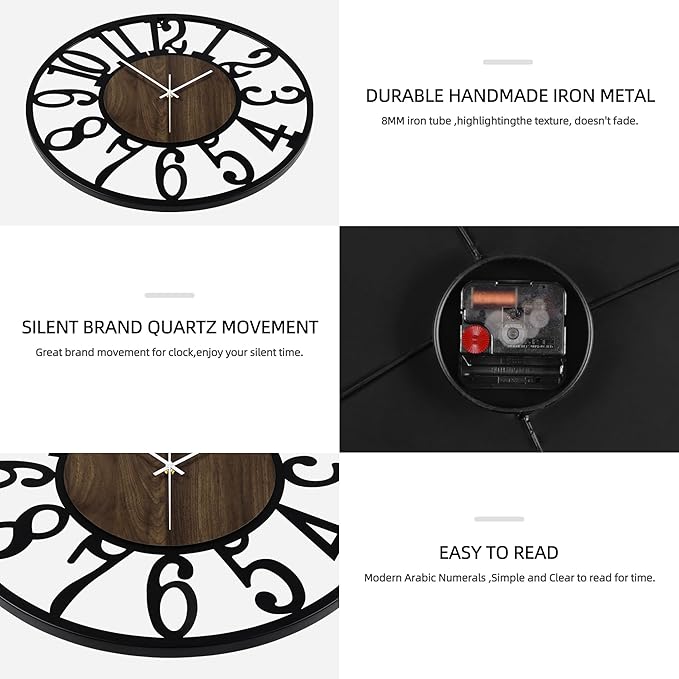 Maxstar Round Wall Clock for Living Room Decor Battery Operated Non Ticking - Image 3