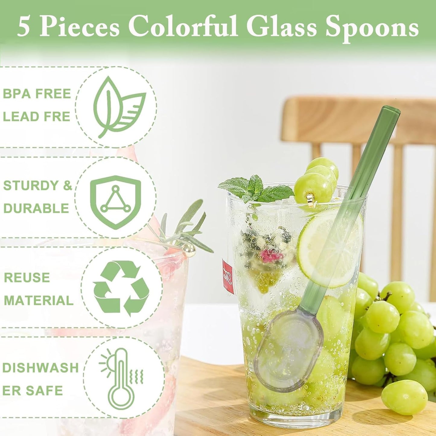 5 Pieces Coffee Spoons, Glass Coffee Stirring Spoon, Espresso Stirring Spoon, Coffee Teaspoons, 6inch Coffee Stirrers for Tea Cocktail Milkshake Cold Drink Home Bar Party