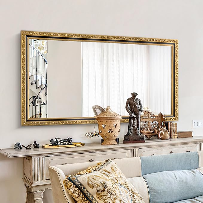 Large Antique Wall Decorative Mirror, Rectangular Vintage Gold Mirrors by AutdotWallMirrors