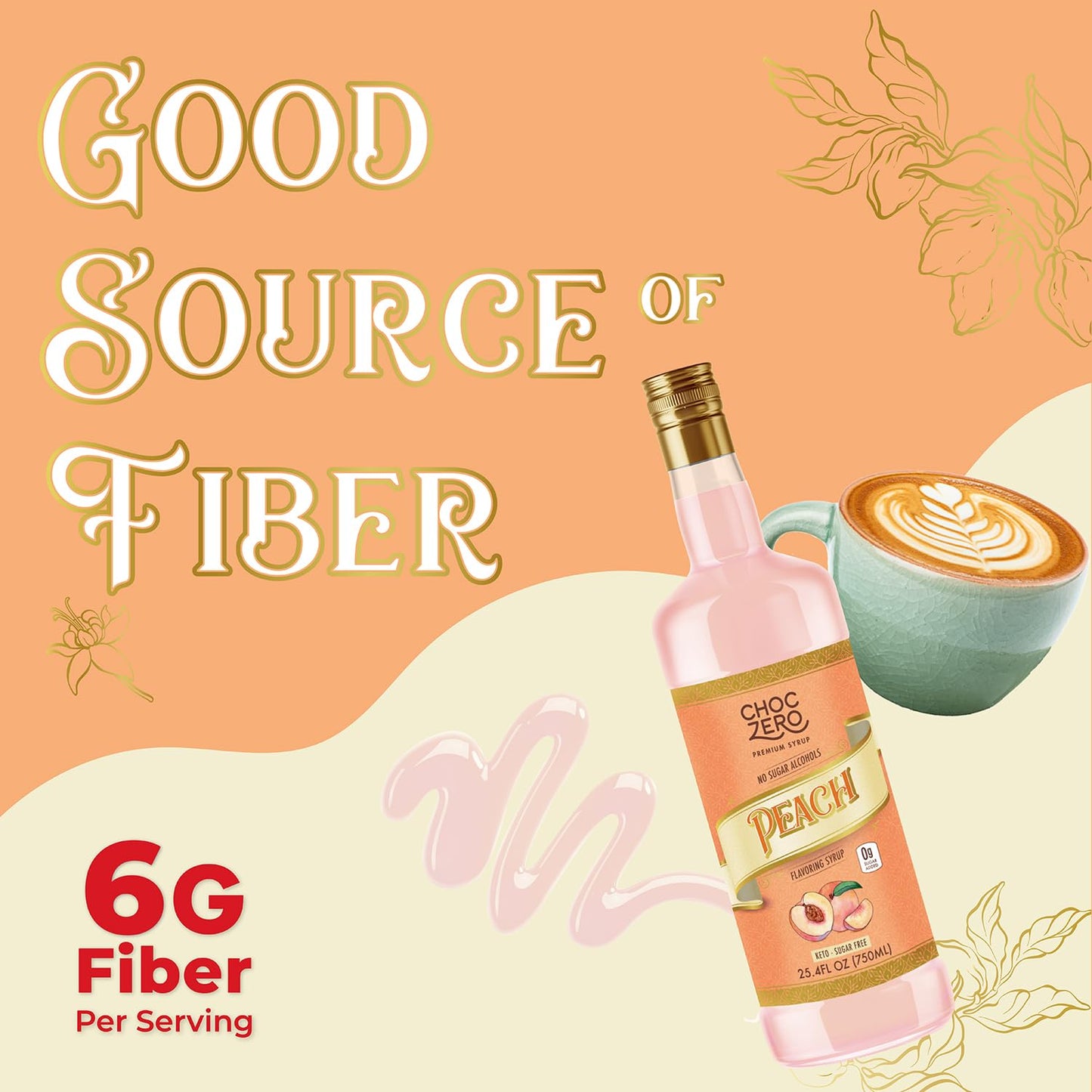 ChocZero Peach Syrup – Sugar Free Flavoring Syrup for Coffee, Tea & Cocktails – Keto Friendly, Low Carb, No Sugar Alcohols, Vegan & Gluten Free – 25.4 Fluid Ounces