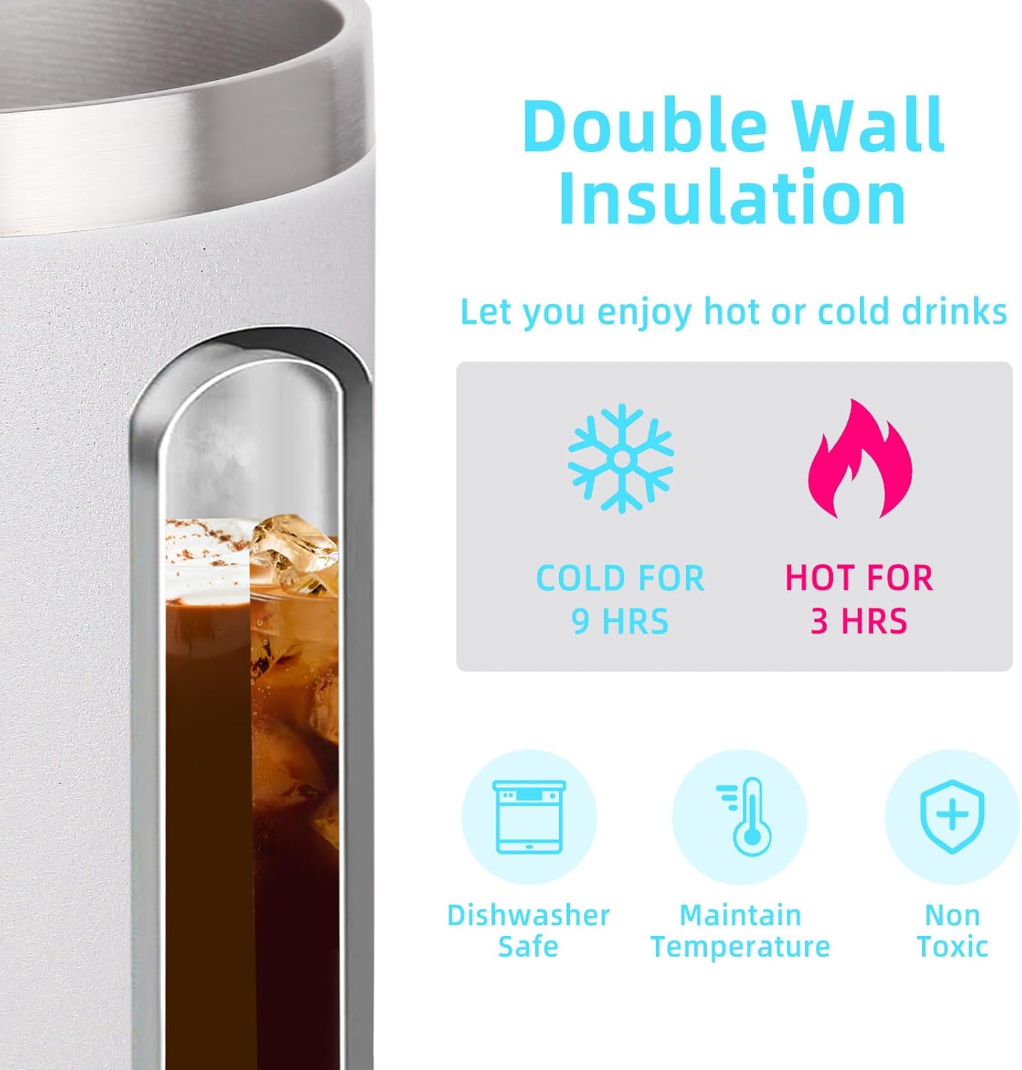 Volhoply 14oz Insulated Stainless Steel Coffee Mug with Lid Bulk 8 Pack,Not Suitable for Sublimation,Double Wall Vacuum Travel Coffee Cup with Handle, Reusable Metal Camping Mugs Keep Cold(White,8)