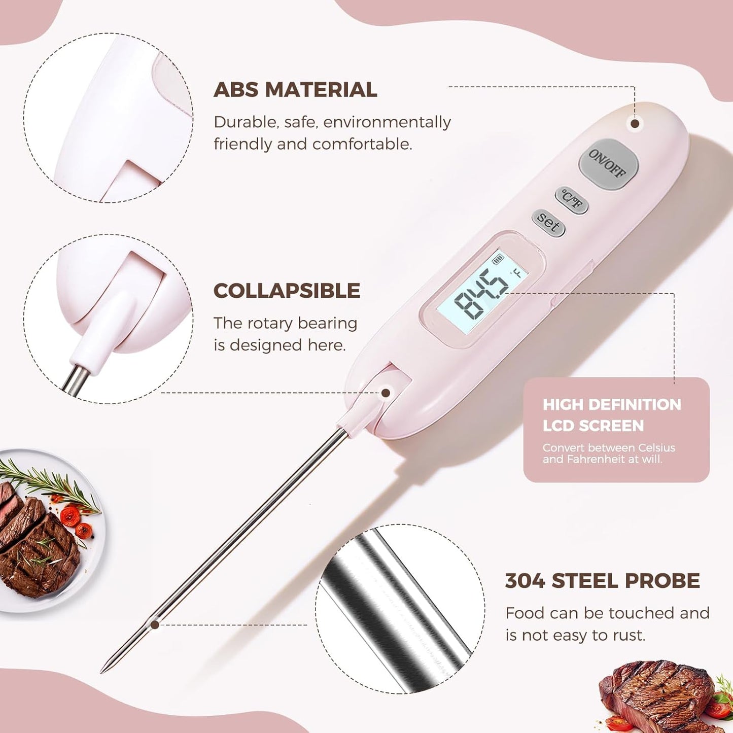Meat Thermometer Digital - Instant Read Food Thermometer for Cooking Grilling Air Fryer Griddle Probe Kitchen Gadgets Essentials BBQ Grill Smoker Oil Fry Candy Turkey Instant Read Thermometer