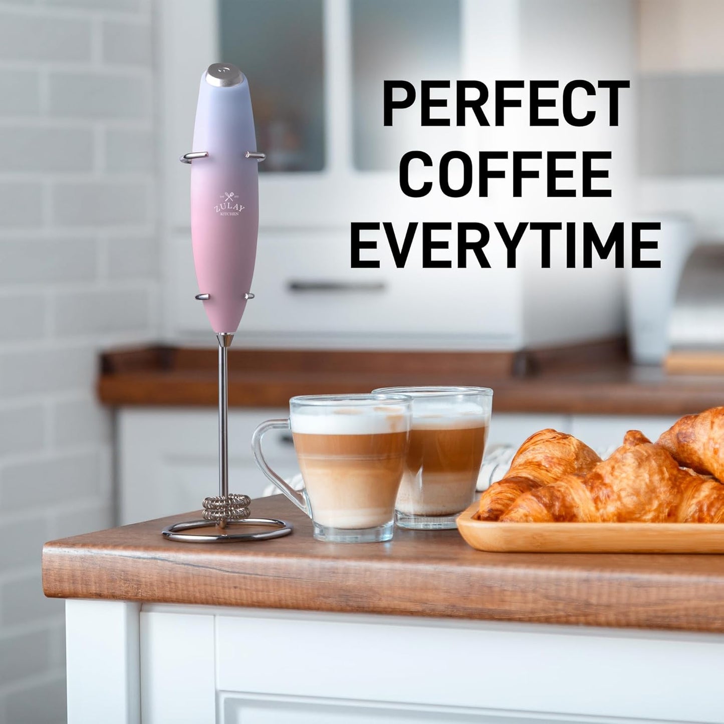 Zulay Kitchen Whisk Milk Frother with 4 Duracell Batteries - Powerful Handheld Foam Maker for Coffee, Lattes, Matcha, Hot Chocolate & Cappuccinos - Whip Creamy Froth in Seconds