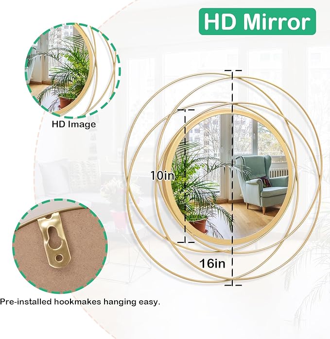 Large Round Mirror with Iron Metal Wire Frame Wall-Mounted Mirror - Image 7