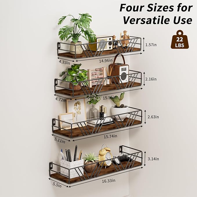 Floating Shelves for Wall, 4 Sets Rustic Wall Mounted Shelves - Image 3