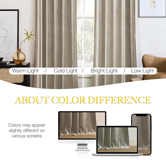 NICETOWN Camel Velvet Curtains 84 Inch Long 62 Wide, Rod Pocket Room Darkening - Image 5