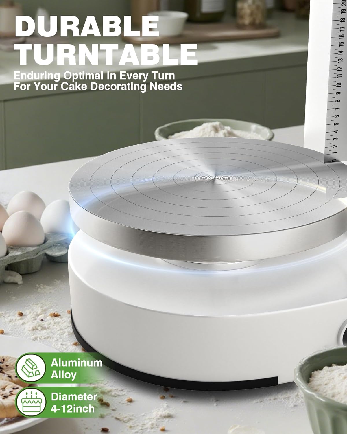 PYY Cake Decorating Machine - 4-12 Inch Automatic Cake Cream Spreading Machine for Cake Smoothing Machine, Electric Cake Turntable 60-320 RPM with Graduated Scrapers Maquina Para Decorar Pasteles