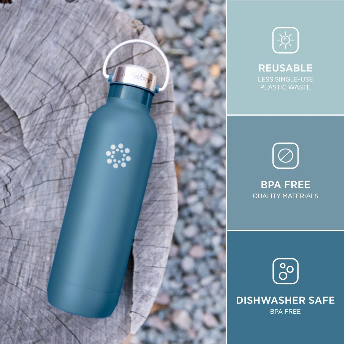 Lifefactory 32-Ounce Stainless Steel Vacuum-Insulated Sport Bottle, Dark Denim