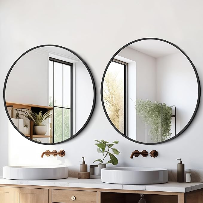 Black Round Mirror 22 Inch, Circle Wall Mirrors - Image 7