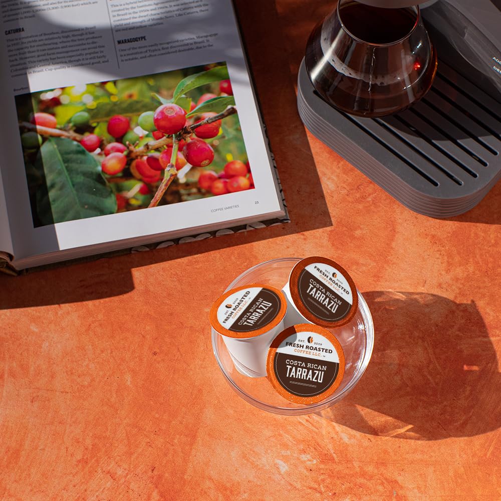 Fresh Roasted Coffee, Costa Rica Tarrazu, Medium Roast, 72 Pods for K Cup Brewers