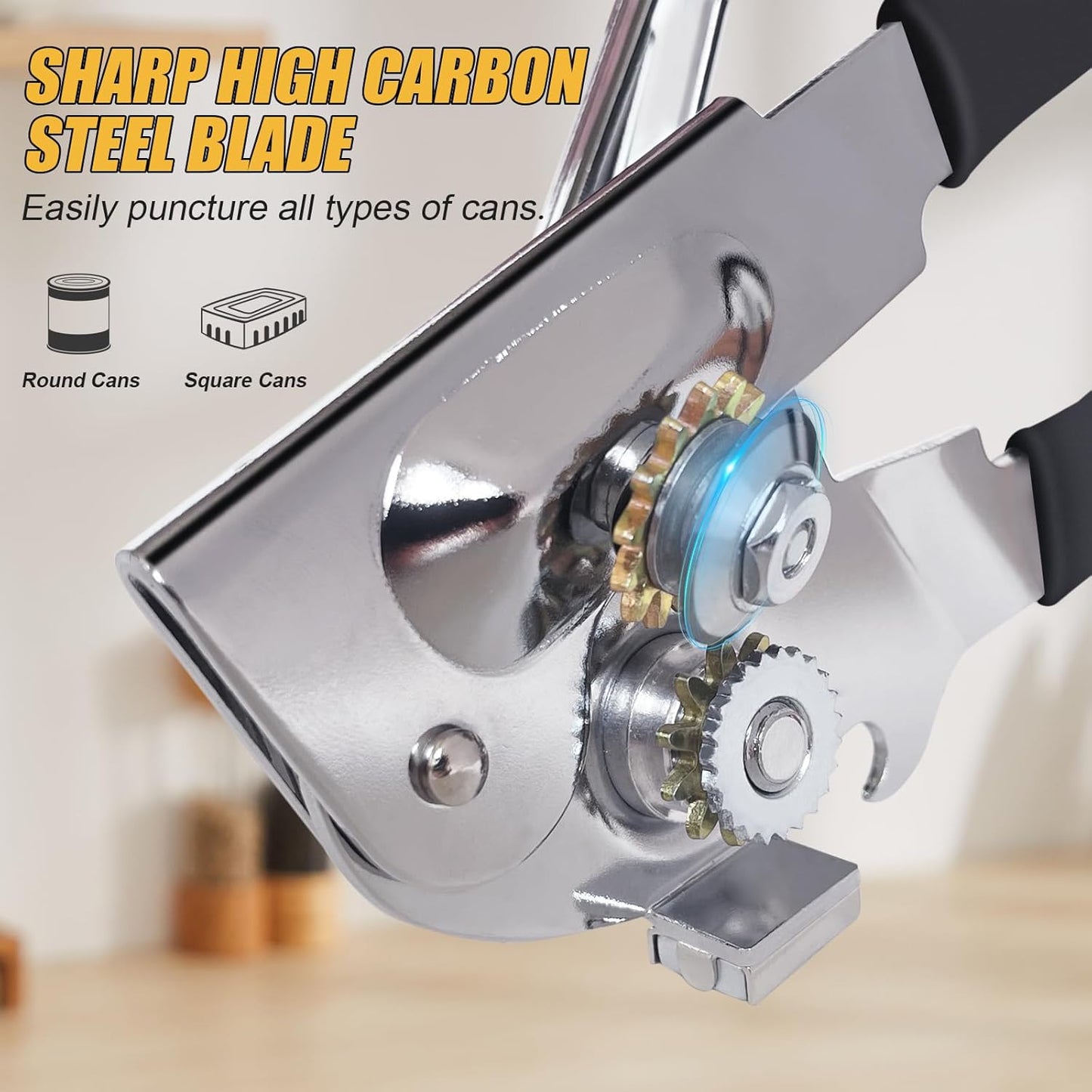 Commercial Can Opener, ICEKATl Can Opener Manual Heavy Duty Easy for Big Cans with Magnet, Folding Hand Crank With Comfortable Long Handles