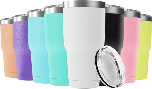 30oz Stainless Steel Travel Mug with Lid, 8 Pack Double Wall Vacuum Insulated Bulk Tumbler, Powder Coated Coffee Cup Suitable for Vehicle Cup Holders(Assorted Colors)
