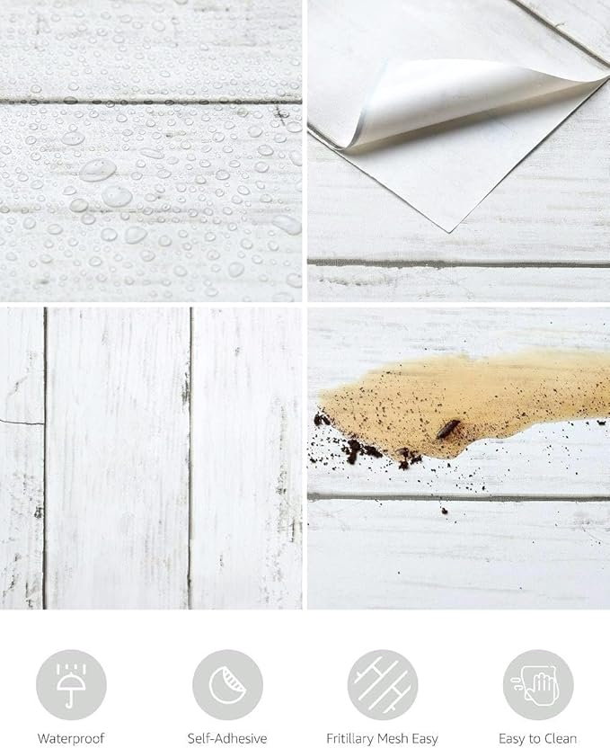 Abyssaly White Gray Wood Contact Paper 35.4 in X 118 in Self-Adhesive Removable - Image 2