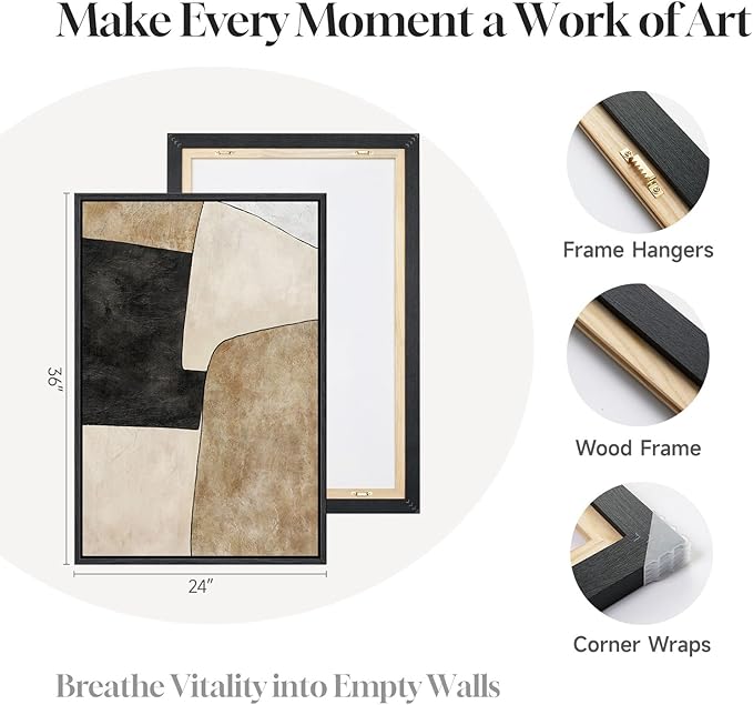 Framed Beige Black Abstract Wall Art - Image 5