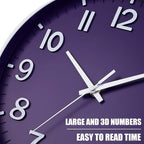 HZDHCLH Purple Wall Clocks Battery Operated, 12 inch Silent Non Ticking Modern - Image 6
