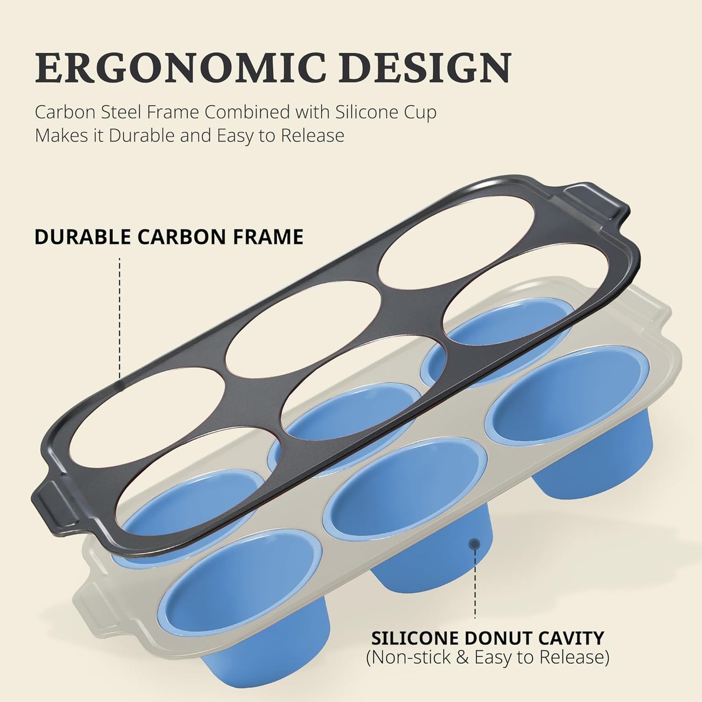 BRONYPRO Jumbo Silicone Muffin Pan with Metal Frame, 3.5" Large Muffin Tins, Non-Toxic Food Grade Silicone, Non-Stick for Egg Bites & Big Cupcakes, Oven Safe, Blue