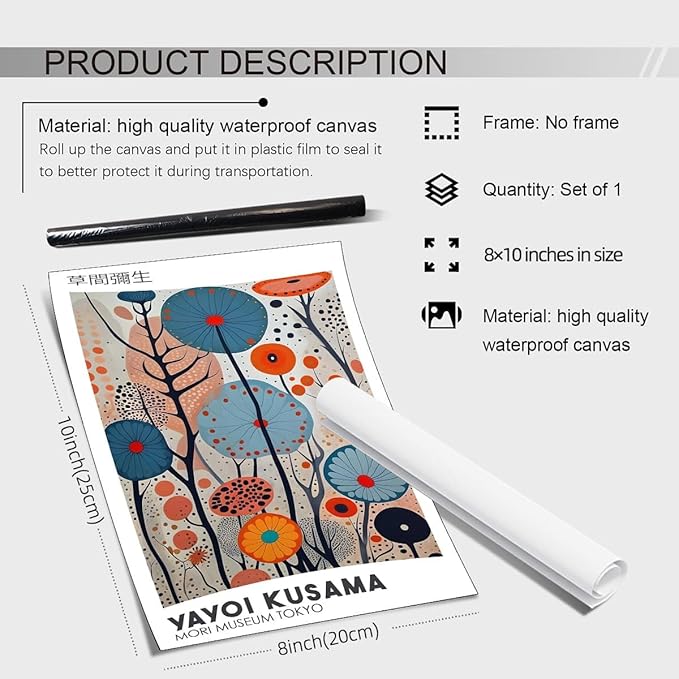 Yayoi Kusama Canvas Wall Art Vintage Japanese Painting Posters Tokyo Aesthetic - Image 2