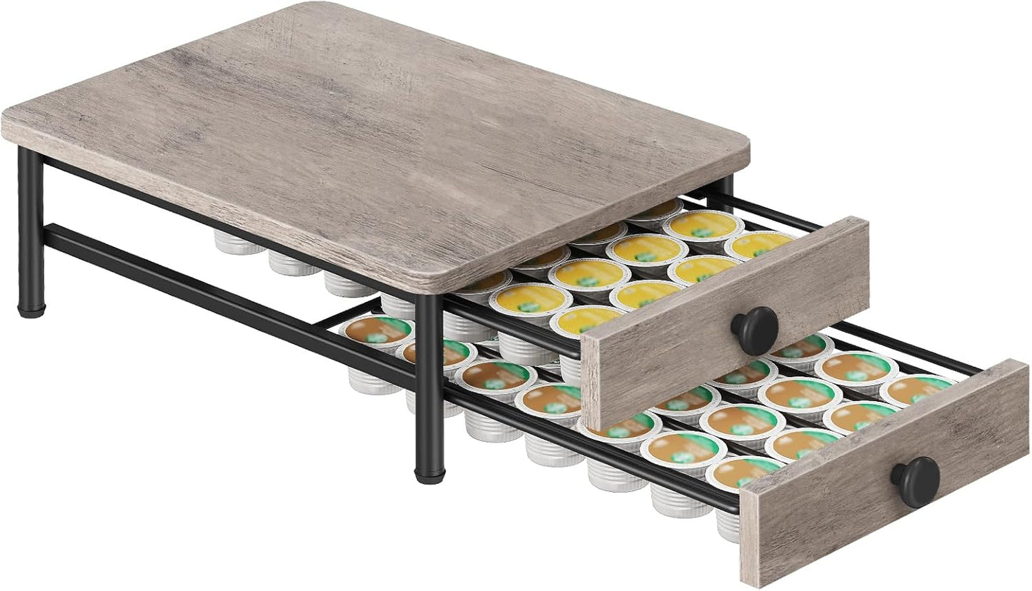 Coffee Pod Drawer Holder for K Cup, 56 Pods Capacity, 2 Tier Organizer for K Cup, Coffee Pod Organizer for Countertop, Space Saving, Easy Assembly, Greige and Black KH28BGY1